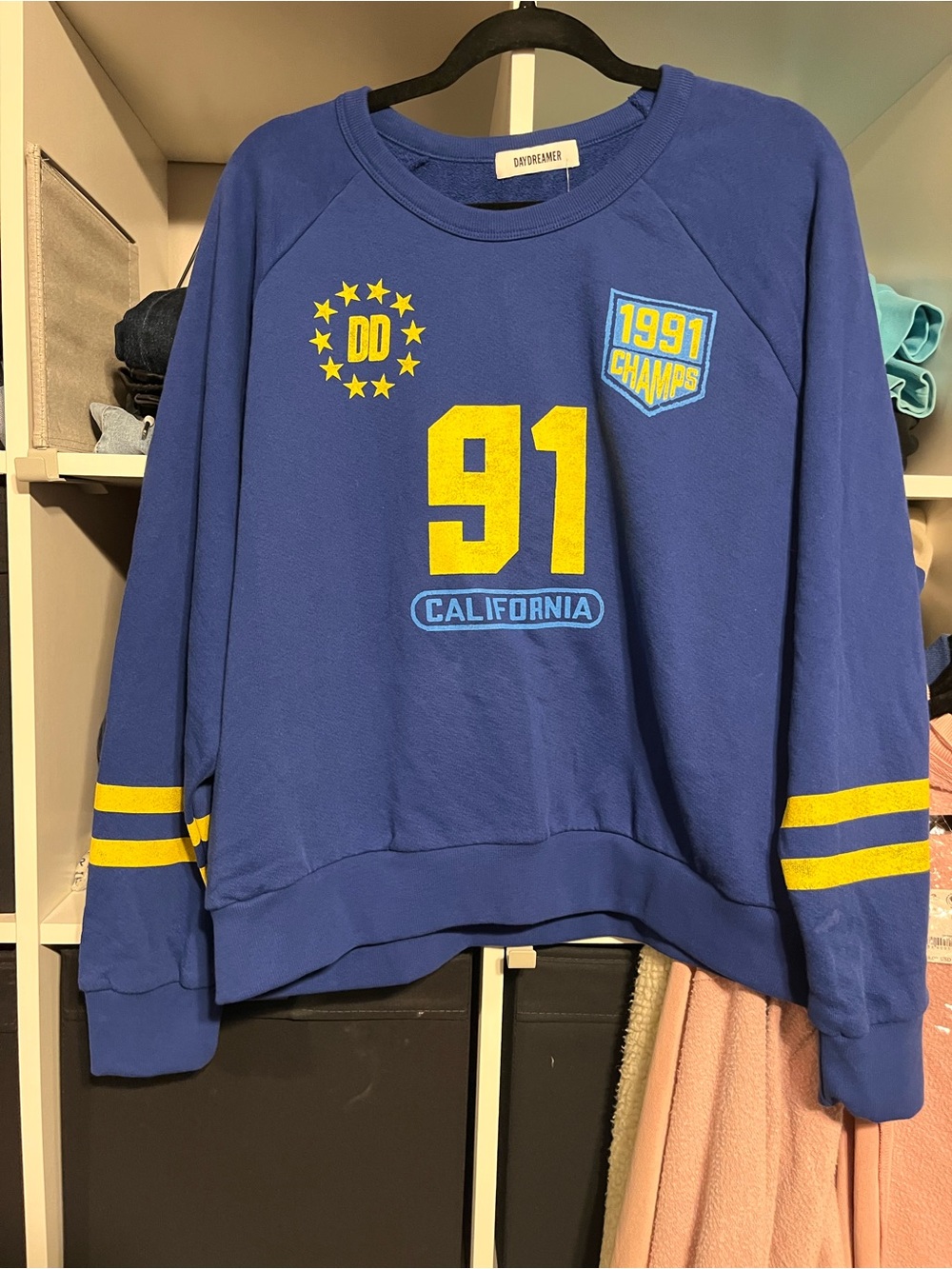 Daydreamer Blue Crewneck Sweatshirt with Yellow Graphic '91'
